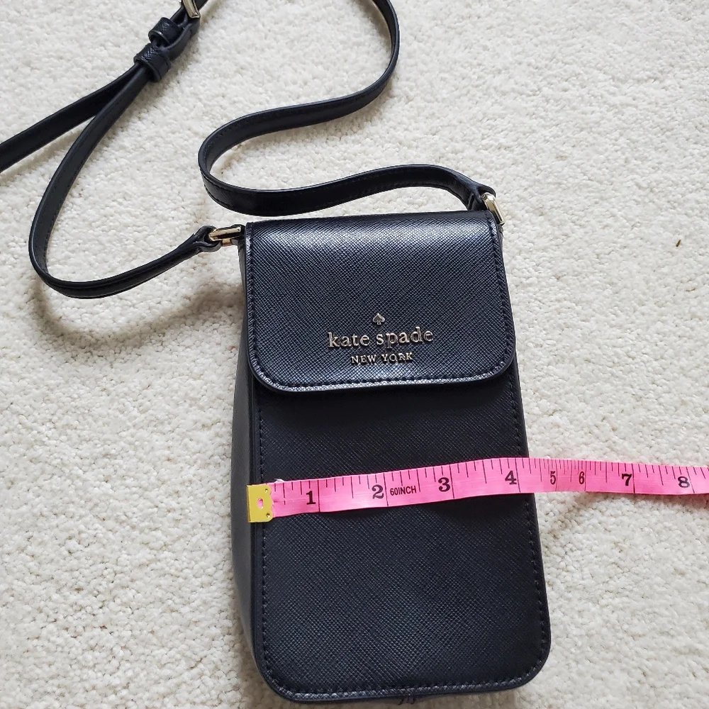 Kate Spade Staci North South Flap Phone Crossbody in Black Saffiano Leather